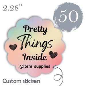 50 Thank you Stickers Thermal Scalloped flowers Glossy